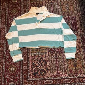 Striped Green and White Cropped Rugby Shirt